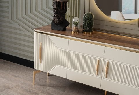 Elit Zen Yemek Odası Takımı (Ceviz-Krem)