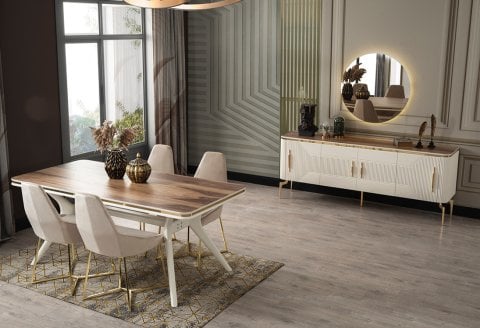 Elit Zen Yemek Odası Takımı (Ceviz-Krem)