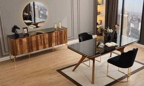 Elit Zen Yemek Odası Takımı (Ceviz-Siyah)