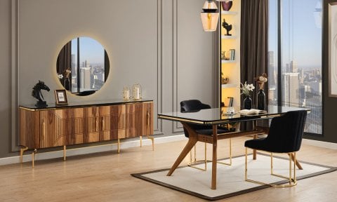 Elit Zen Yemek Odası Takımı (Ceviz-Siyah)