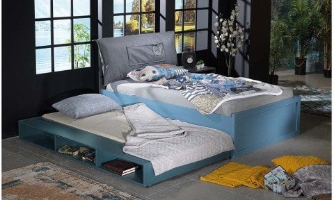 Maxi Genç Odası 120*200 cm Başlıklı Yavrulu Karyola (Sarı)