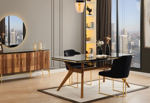 Elit Zen Yemek Masası (Ceviz-Siyah)