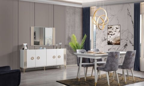 Lora Aytaşı Açılır Yemek Masası ve 6 Sandalye