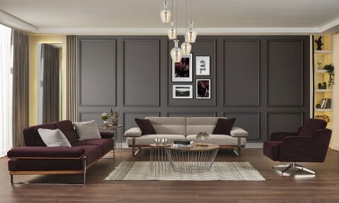 Lavina Modern Bordo Koltuk Takımı (3+3+1)