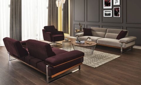 Lavina Modern Bordo Koltuk Takımı (3+3+1)