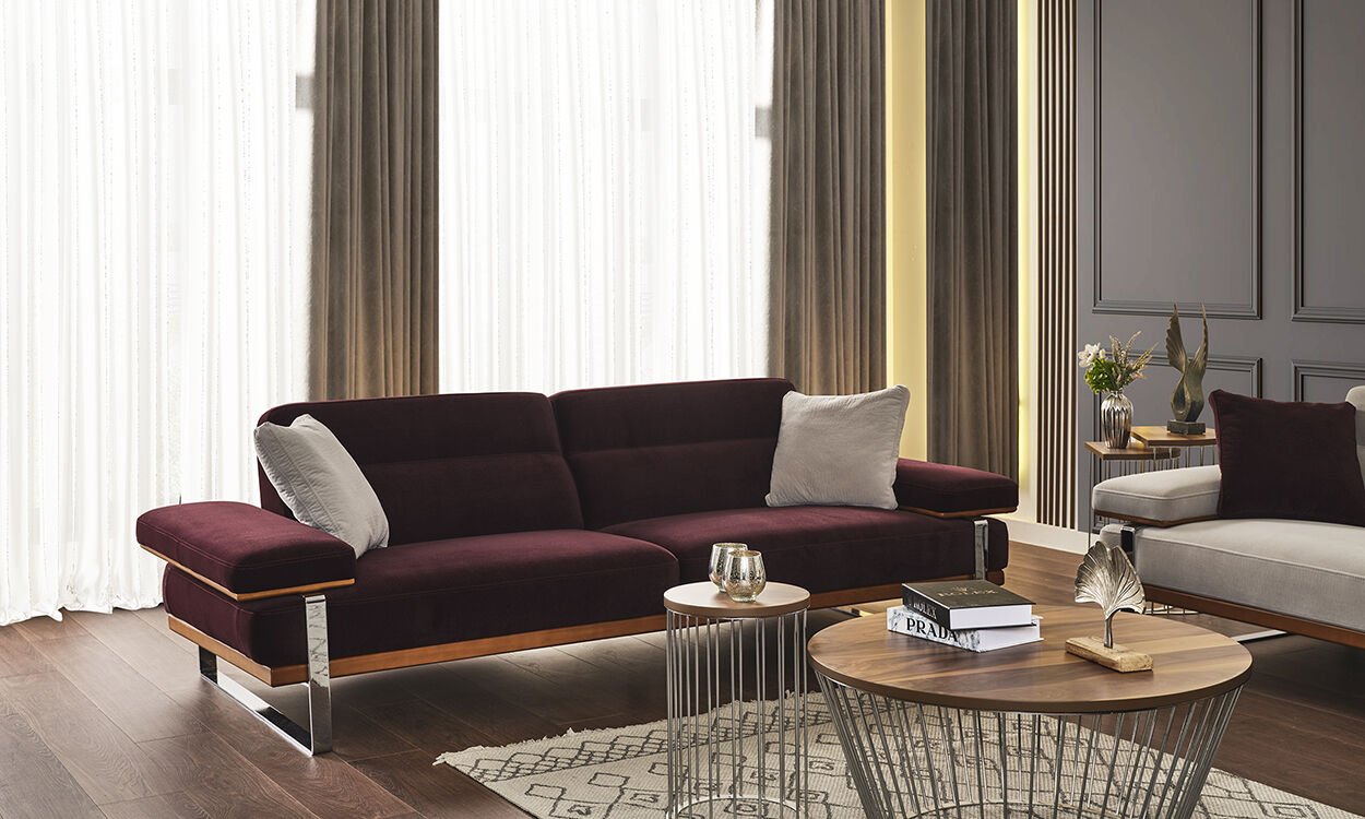 Lavina Modern Bordo Üçlü Koltuk