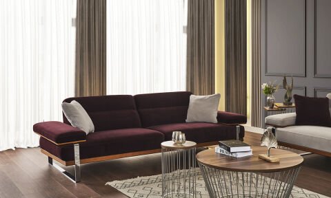 Lavina Modern Bordo Üçlü Koltuk