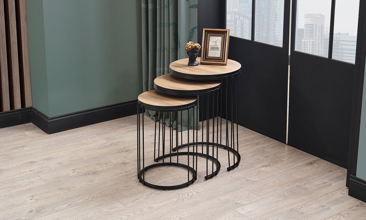 Romen Siyah Ceviz Zigon Sehpa