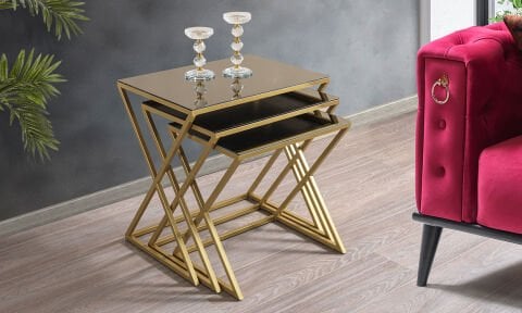 Venessa Gold Bronz Ayna Zigon Sehpa