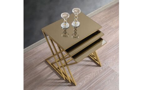 Venessa Gold Bronz Ayna Zigon Sehpa