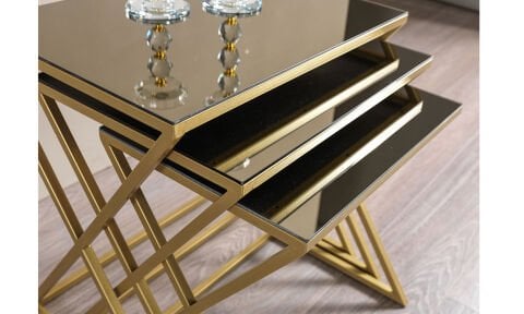 Venessa Gold Bronz Ayna Zigon Sehpa