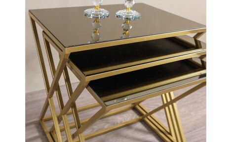 Venessa Gold Bronz Ayna Zigon Sehpa
