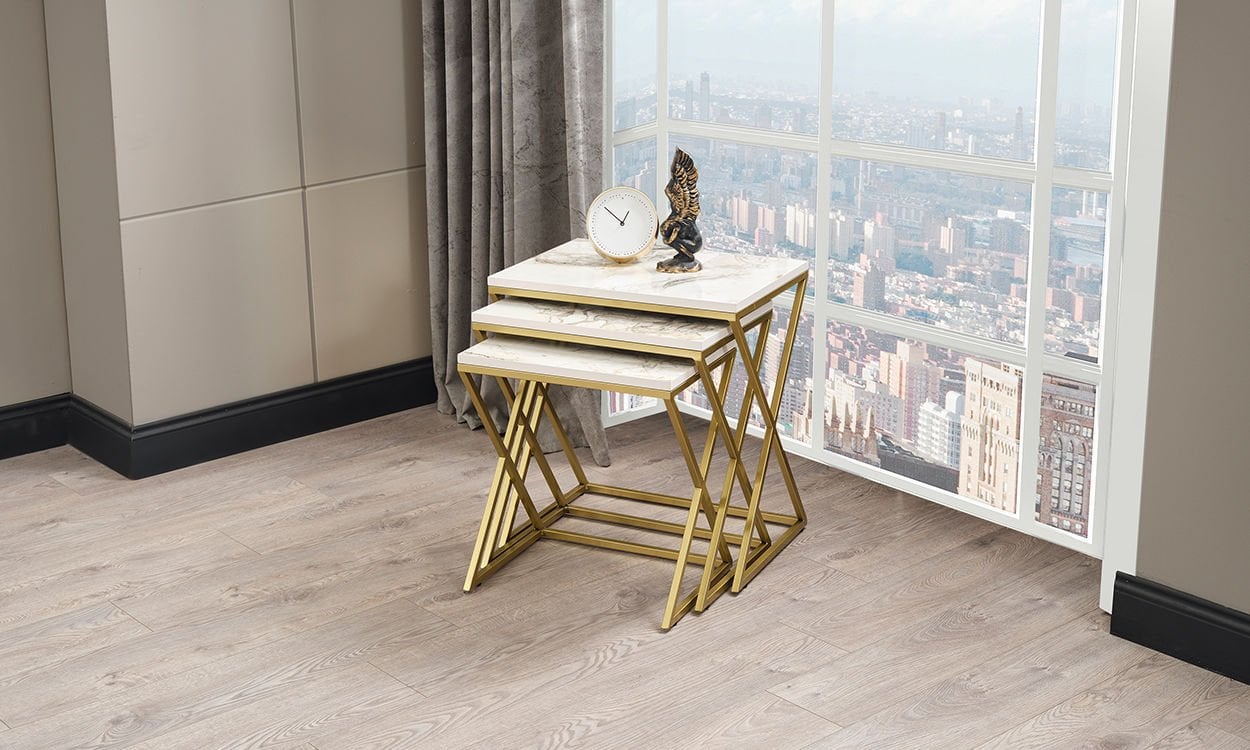 Venesa Gold Mermer Desen Zigon Sehpa