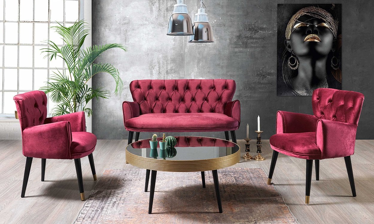 Vega Bordo 2+1+1 Çay Seti (Salon, Balkon,Cafe, Ofis)