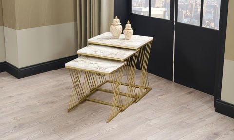 Venna Gold Mermer Desen Zigon Sehpa