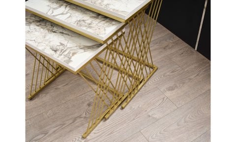 Venna Gold Mermer Desen Zigon Sehpa