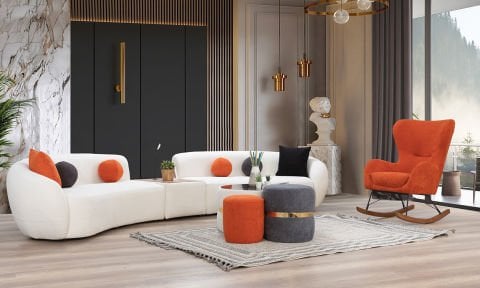 Wosse Modern Köşe Koltuk Takımı (Sallanır Sandalyeli ve Puflu)