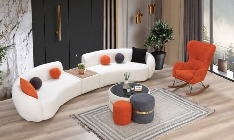 Wosse Modern Köşe Koltuk Takımı (Sallanır Sandalyeli ve Puflu)