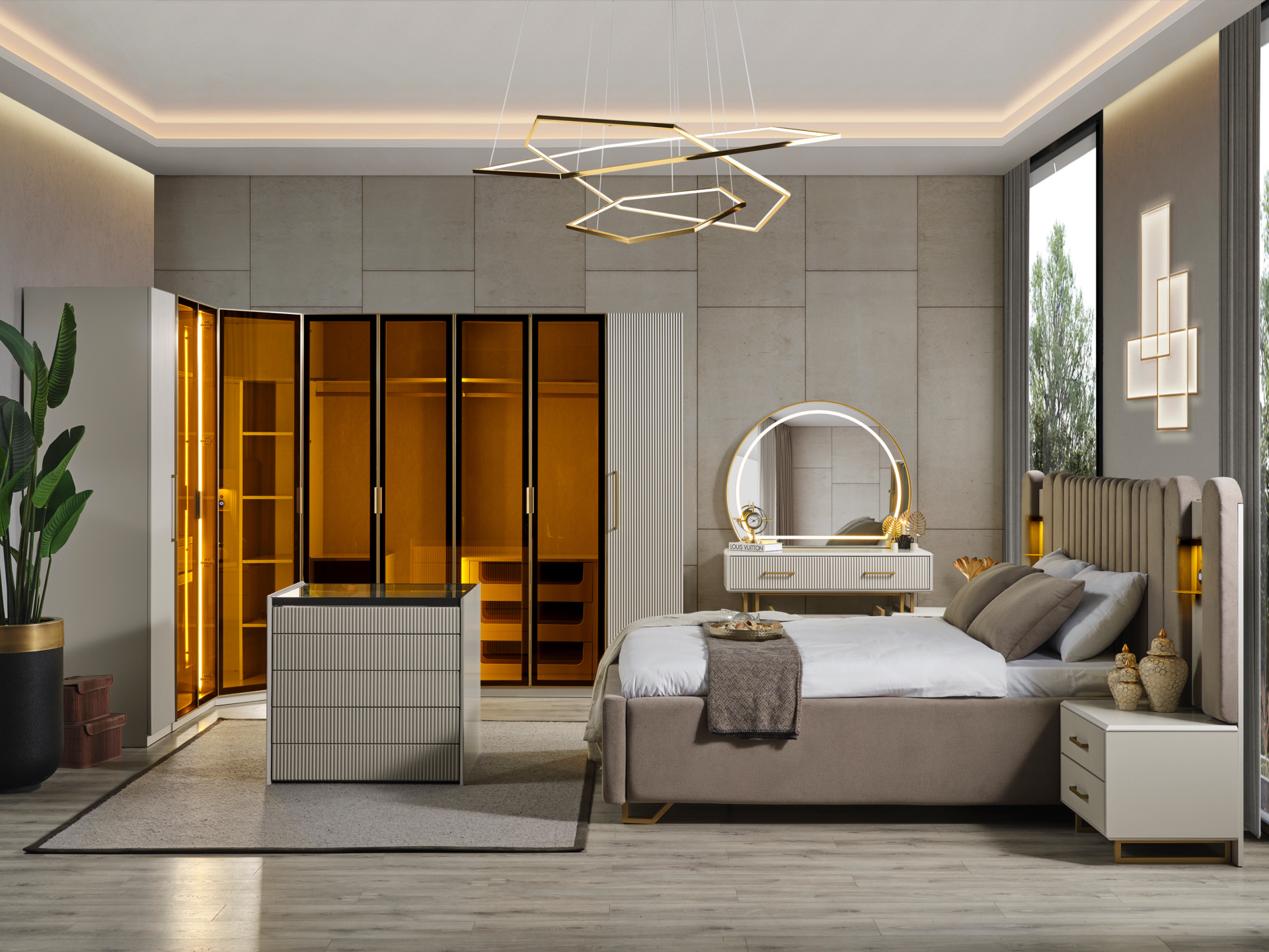 Gold Line Köşe Dolaplı Yatak Odası Takımı