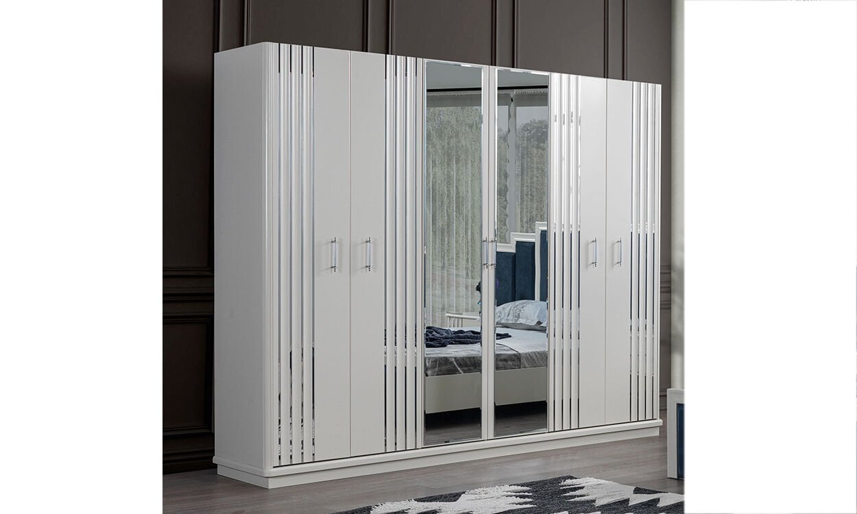 Erva Yatak Odası 6 Kapılı Dolap (Gümüş)