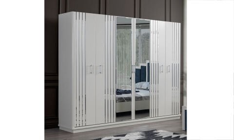 Erva Yatak Odası 6 Kapılı Dolap (Gümüş)