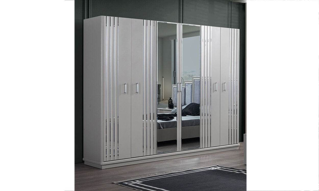 Erva Yatak Odası 6 Kapılı Dolap (Sis Gri)