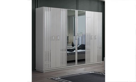 Erva Yatak Odası 6 Kapılı Dolap (Sis Gri)