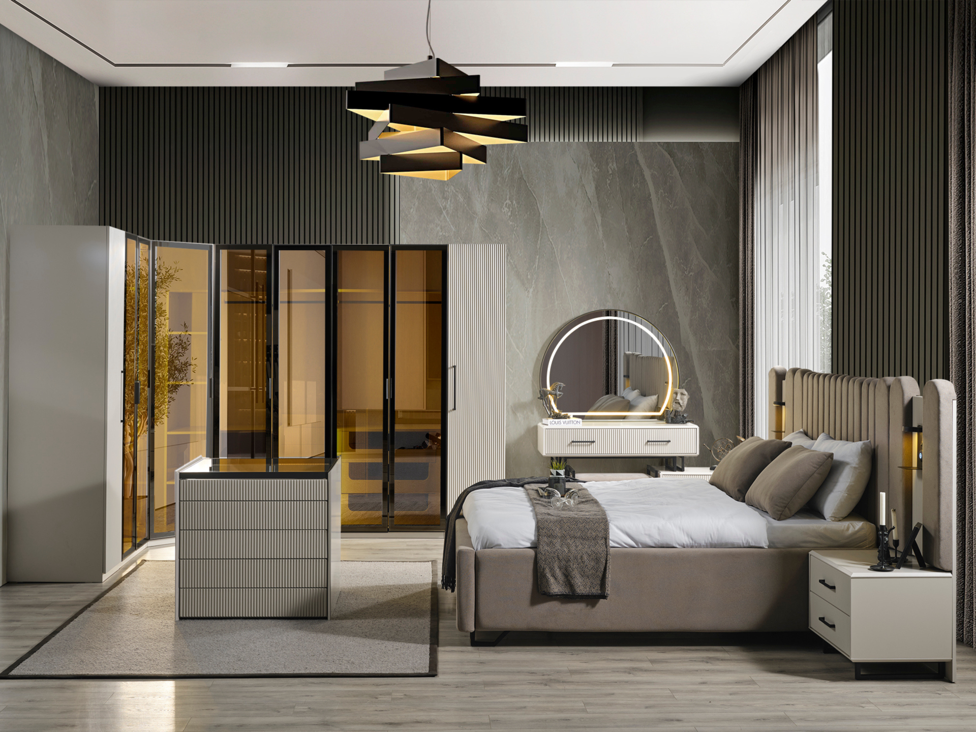 Black Line Köşe Dolaplı Yatak Odası Takımı