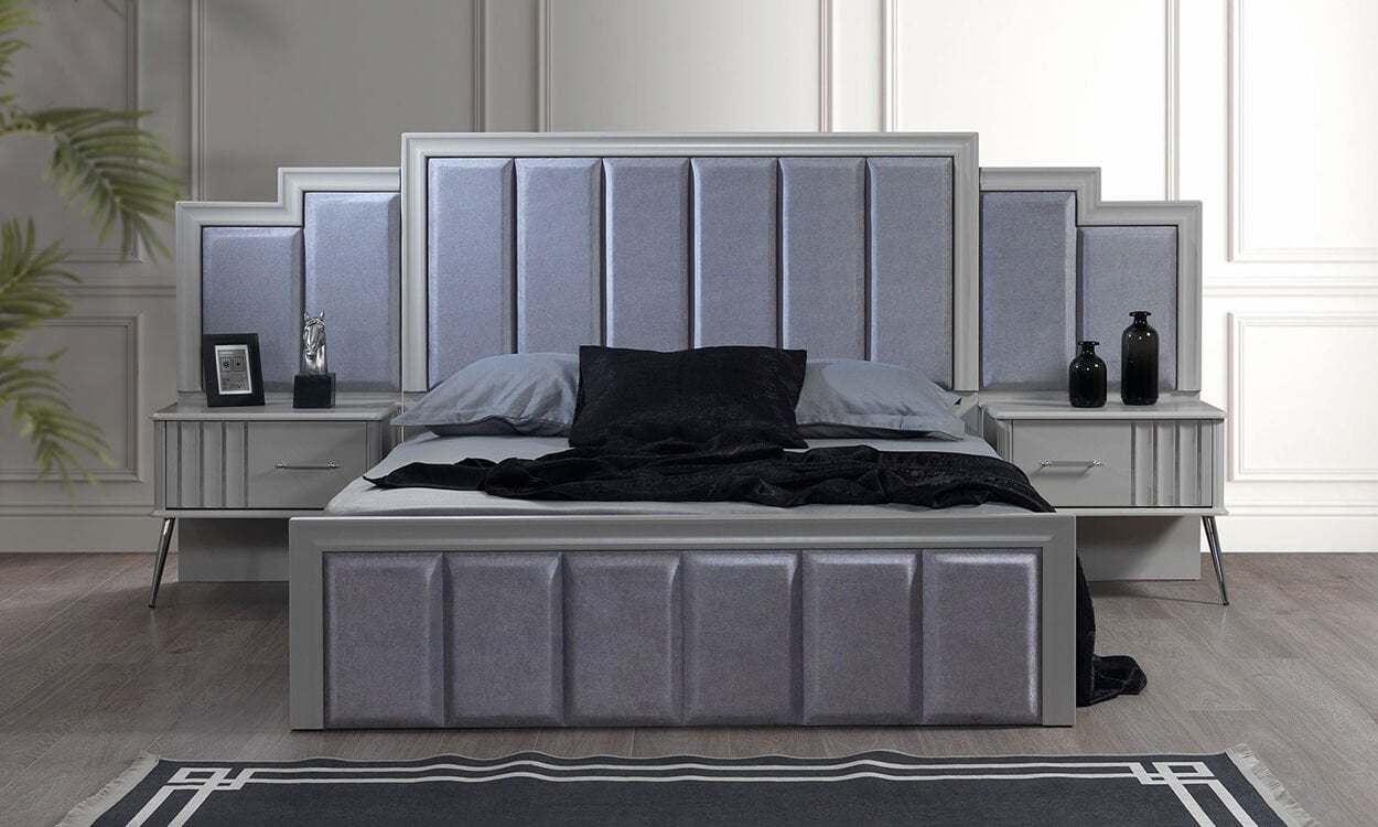 Erva 160*200 cm Başlıklı Bazalı Karyola (Sis Gri)