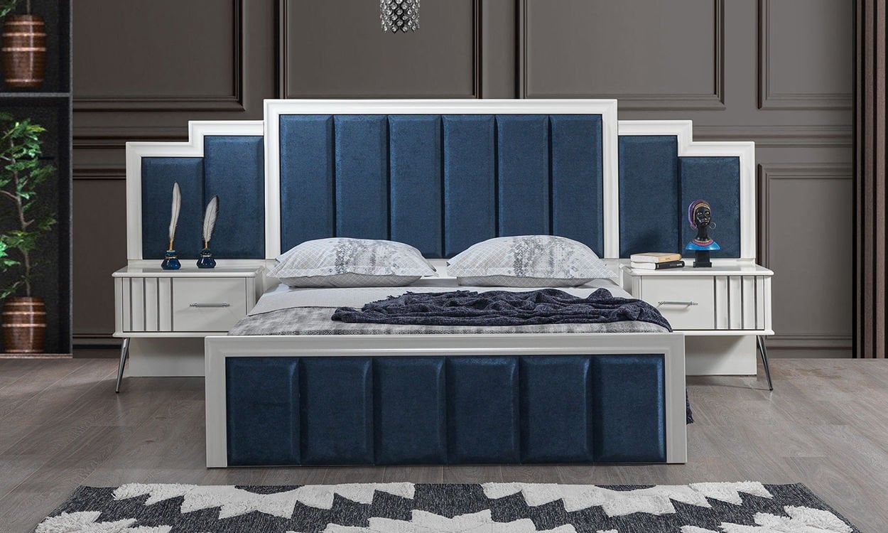 Erva 160*200 cm Başlıklı Bazalı Karyola (Gümüş)