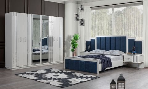 Erva 160*200 cm Başlıklı Bazalı Karyola (Gümüş)