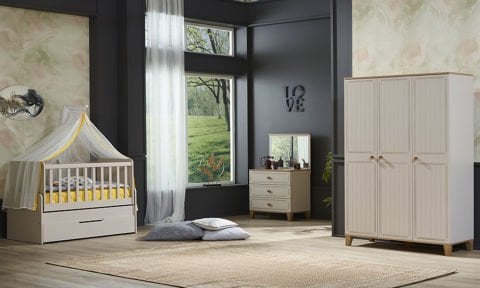 Ege Bebek Odası Takımı (3K  Dolap + Komodin + Monttesori Karyola + Büyük Beşik)