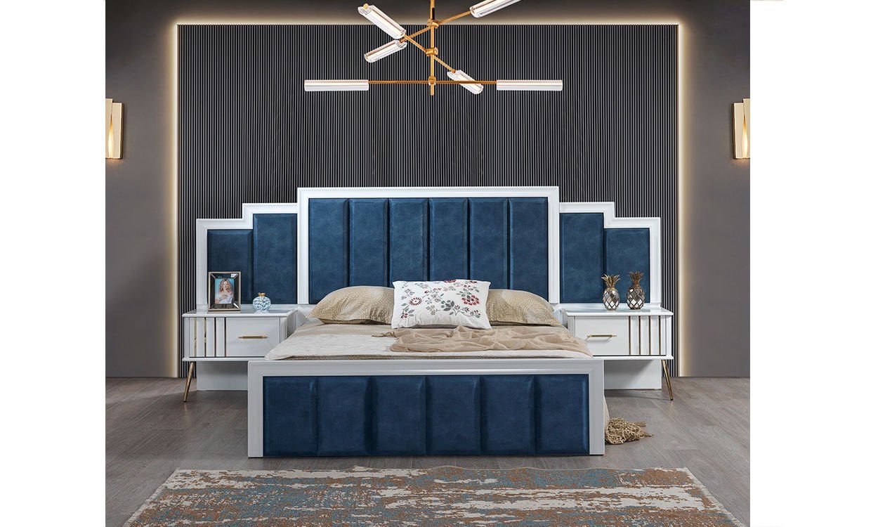 Erva 160*200 cm Başlıklı Bazalı Karyola (Gold)