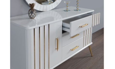 Erva Yatak Odası Aynalı Şifonyer (Gold)