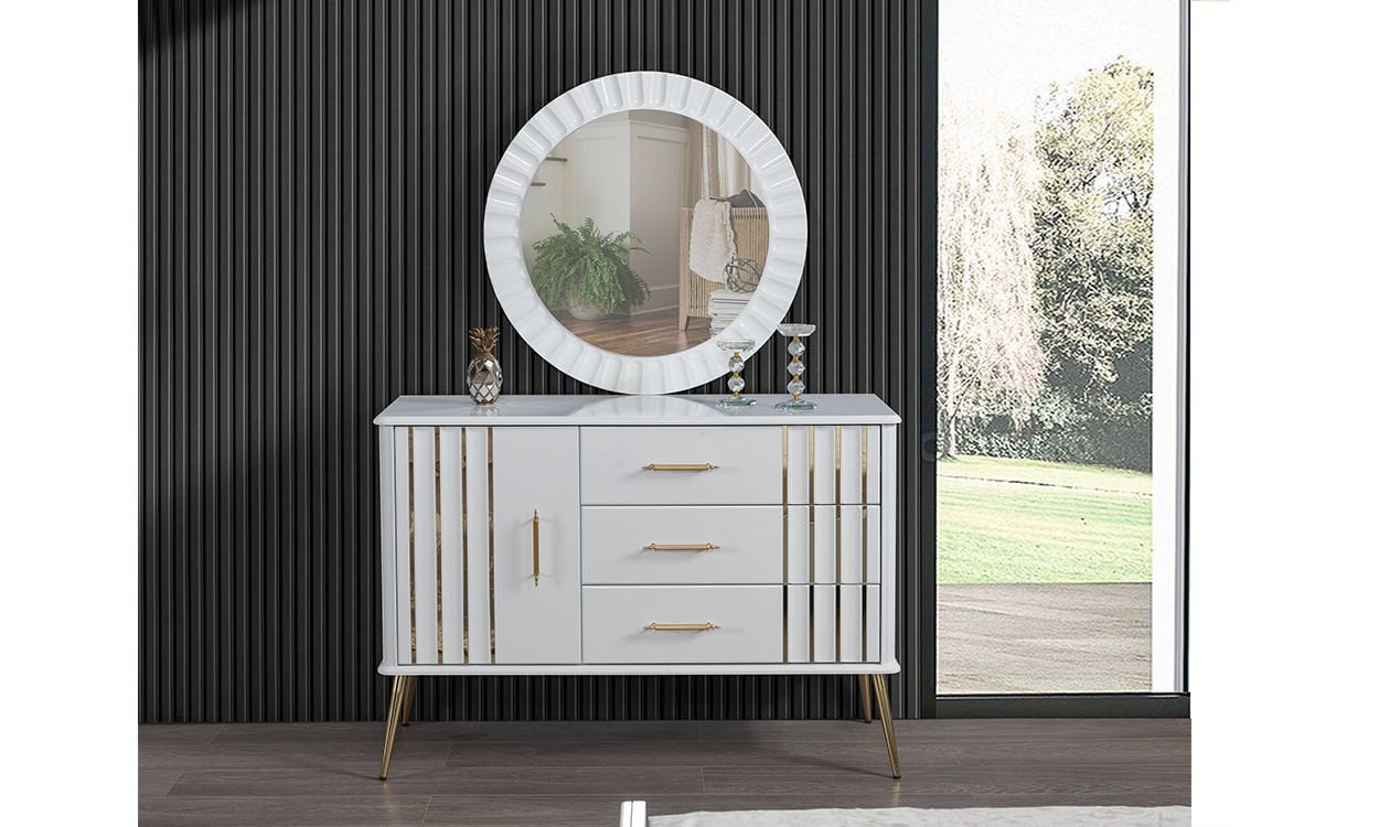 Erva Yatak Odası Aynalı Şifonyer (Gold)