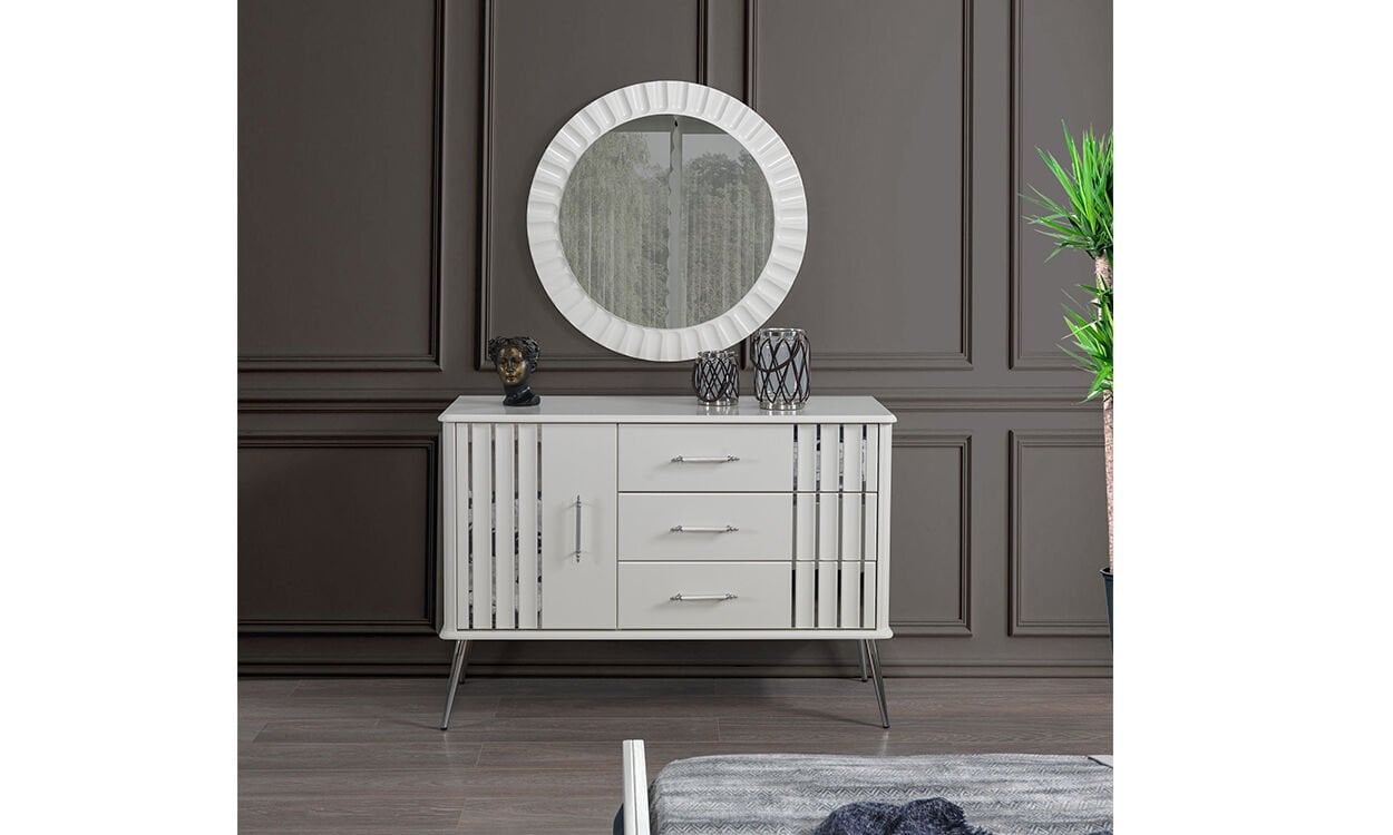 Erva Yatak Odası Aynalı Şifonyer (Gümüş)