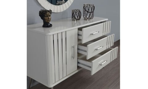 Erva Yatak Odası Aynalı Şifonyer (Gümüş)