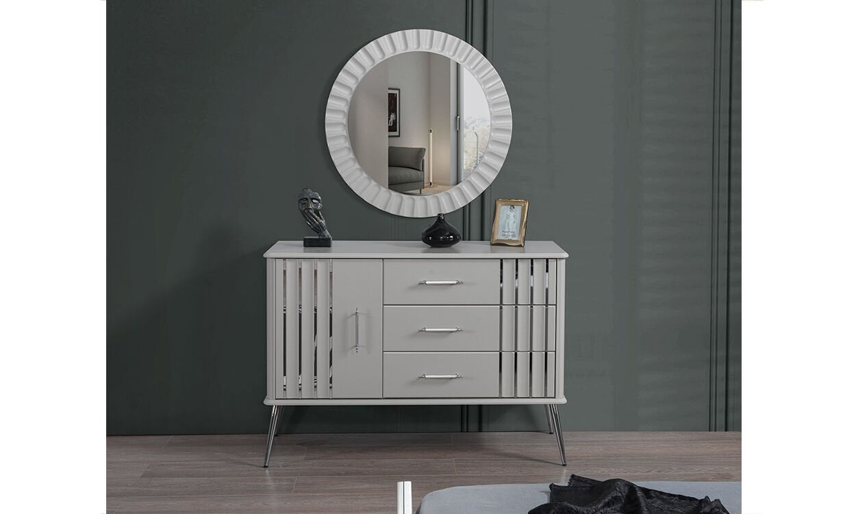 Erva Yatak Odası Aynalı Şifonyer (Sis Gri)