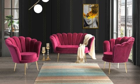 İnci Bordo 2+1+1 Çay Seti (Salon, Balkon, Cafe Ofis)