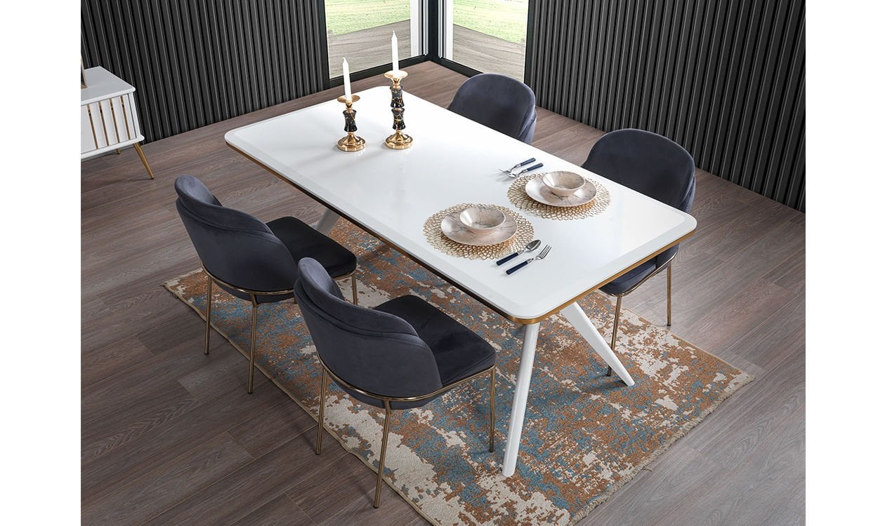 Erva Yemek Masası ve 6 Sandalye(Gold)