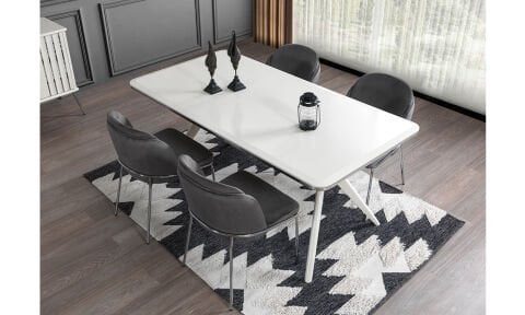 Erva Yemek Masası ve 6 Sandalye(Gümüş)