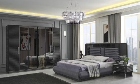 Asel Bazalı Yatak Odası Takımı(Antrasit)