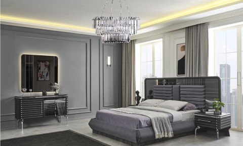 Asel Bazalı Yatak Odası Takımı(Antrasit)