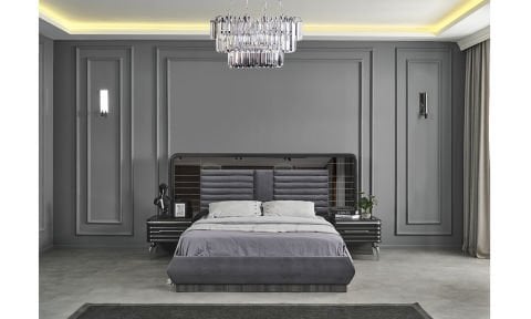 Asel Yatak Odası Başlıklı Bazalı Karyola (Antrasit)