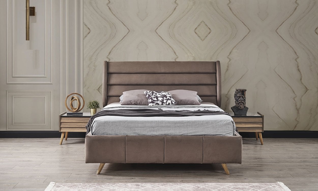 Klas Yatak Odası Başlıklı Bazalı Karyola(Antrasit)