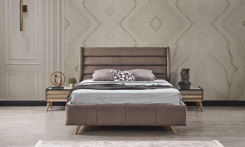 Klas Yatak Odası Başlıklı Bazalı Karyola(Antrasit)