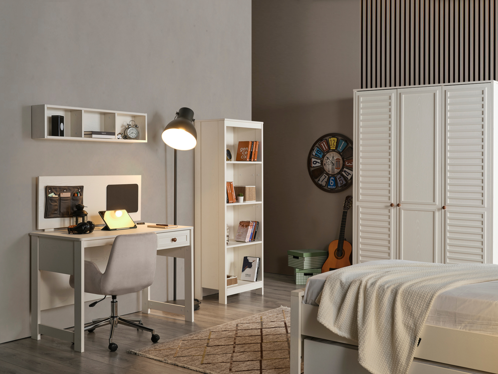 İnci Genç Odası Takımı(3 Kapaklı Dolap+Karyola+Masa)