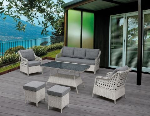 Rondi Rattan Bahçe Mobilyası (Salon, Balkon, Cafe Ofis) 3+1+1+2Puf+Masa