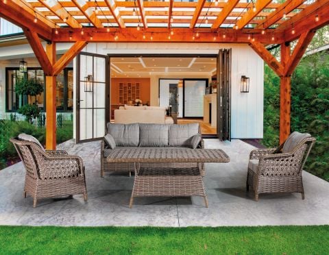 Rondi Rattan Bahçe Mobilyası (Salon, Balkon, Cafe Ofis) 3+1+1+2Puf+Masa