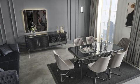 Asel Antrasit Yemek Masası ve 6 Sandalye